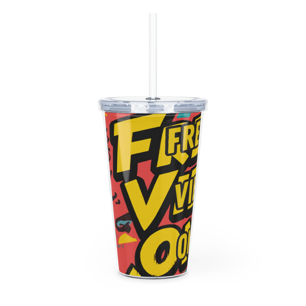 Fresh Vibes Only Tumbler - Insulated Plastic Cup with Straw