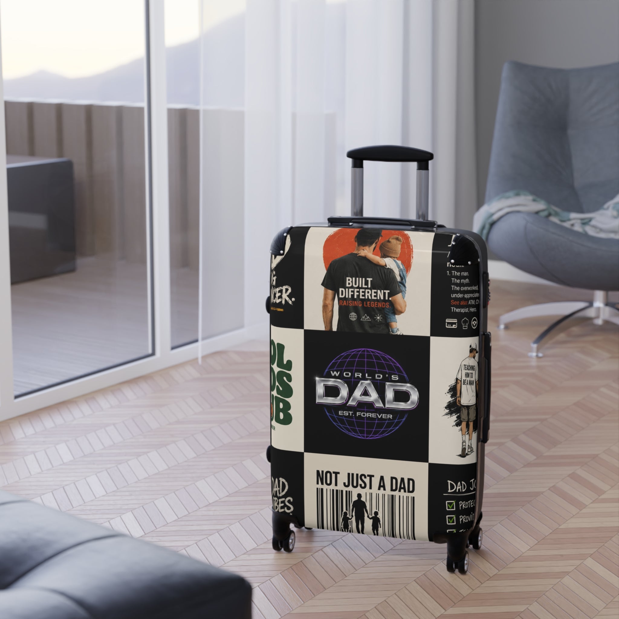 “The Carry-On King” Father’s Day Travel Suitcase with Retro Passport Collage